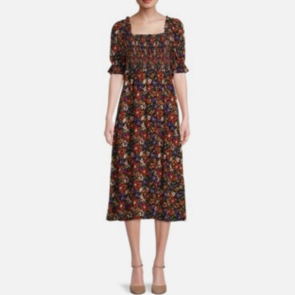 Beachlunchlounge Cataleya Smocked Midi in the "Night Garden" Dress Sz L NWT
